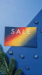 Modern holiday sale voucher with festive gifts and greenery present