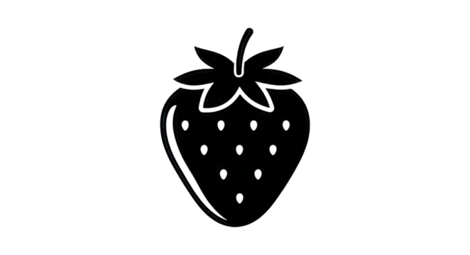 Outline of a strawberry with seeds and leaves on a black background in a minimalist style - Powered by Adobe