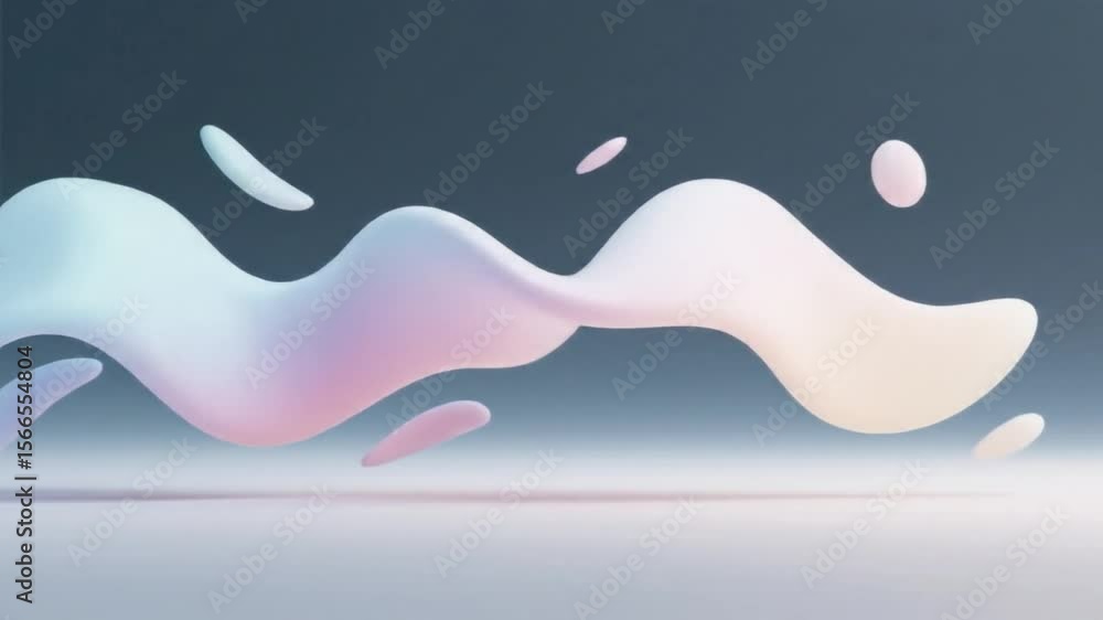 Aufkleber ribbon-like 3d forms float and twist in dark pastel space, emitting smooth movement and aesthetic el