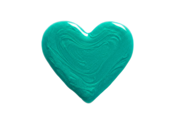 A glossy turquoise heart shape with swirling patterns isolated against a black background space for text