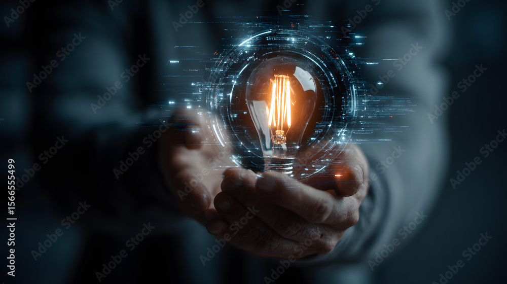 Aufkleber cybersecurity: hands of businessman holding light bulb and cybersecurity icon with data network digi