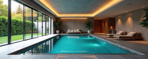 Luxurious Indoor Swimming Pool in Modern Converted Garage Relaxing Aquatic Therapy & Home Spa Retreat