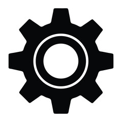 black gear icon on white background.
