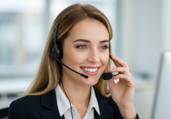 Smiling Young Woman Providing Customer Support In Modern Office Environment