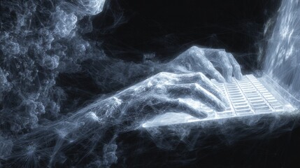 Spectral Hands Typing on Computer in a Dark Abstract Data Space