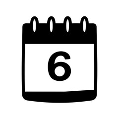 a minimalist flat design icon of a calendar (6) page silhouette vector illustration on white background black