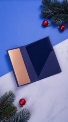 Dark blue folder with gold insert and festive decorations image