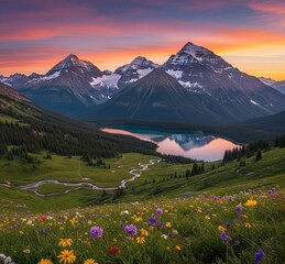 mountain landscape with flowers
