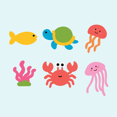 Naklejka premium cute cartoon character sea world with colorful