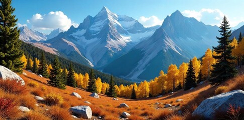 Breathtaking Autumn Hike Golden Aspen Vista Unfolds Across Rugged Mountain Peaks and a Clear Blue Sky ? A Stunning Panorama Perfect for Travel and Adventure