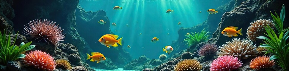 Vibrant Tropical Fish Swimming in a Lush Aquarium  A captivating scene of colorful corals, lively movement, and brilliant hues, perfect for home aquarium enthusiasts and nature lovers.