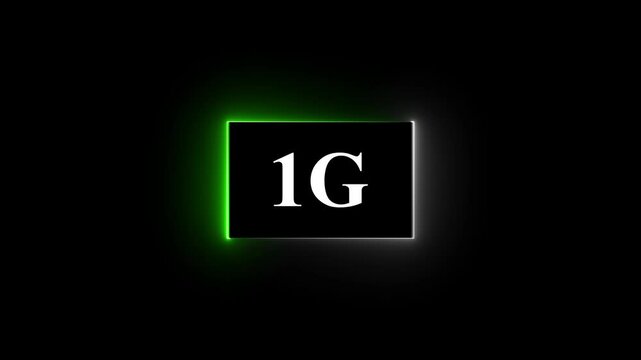 High-tech glowing 1g icon animation, on black background 1G high speed network communication technology animation 1g internet networking technology text icon.