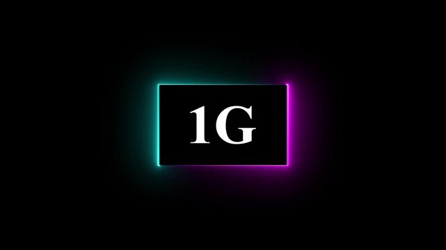 High-tech glowing 1g icon animation, on black background 1G high speed network communication technology animation 1g internet networking technology text icon.