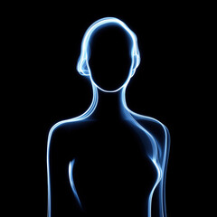 Faceless glowing figure outlined with blue light