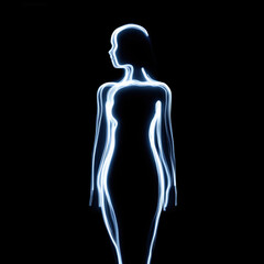 Full body female silhouette in glowing outline