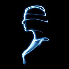 Side profile woman traced with glowing blue light