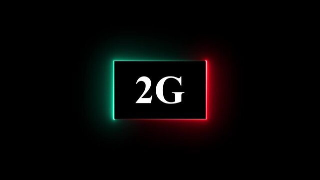 High-tech glowing 2g icon animation, on black background 2G high speed network communication technology animation 2g internet networking technology text icon.