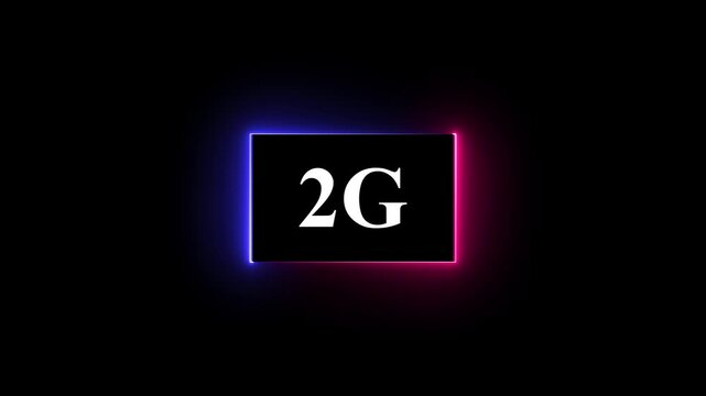 High-tech glowing 2g icon animation, on black background 2G high speed network communication technology animation 2g internet networking technology text icon.
