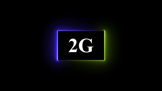 High-tech glowing 2g icon animation, on black background 2G high speed network communication technology animation 2g internet networking technology text icon.