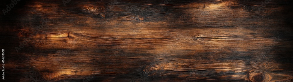 Poster dark, rustic wooden plank texture with natural grain patterns and knots, creating a warm and aged ap