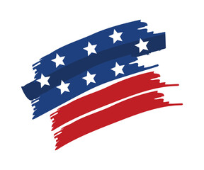 Hand drawn, brush painted USA flag design. American flag. Brush painted flag of USA. American flag with grunge texture. Vector illustration.