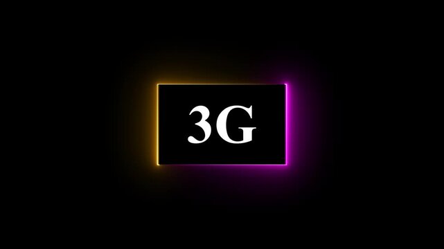 High-tech glowing 3g icon animation, on black background 3g high speed network communication technology animation 3g internet networking technology text icon.