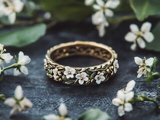 Delicate floral ring displayed in flowers