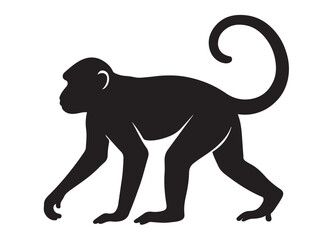 monkey logo silhouette vector, monkey silhouette vector illustration, black silhouette of a wild monkey, monkey animal logo silhouettes vector on a white background