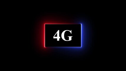 High-tech glowing 4g icon animation, on black background 4g high speed network communication technology animation 4g internet networking technology text icon.