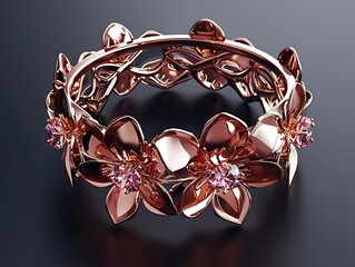 Rose gold floral band ring jewelry design
