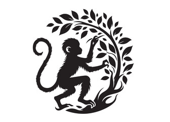 monkey logo silhouette vector, monkey silhouette vector illustration, black silhouette of a wild monkey, monkey animal logo silhouettes vector on a white background