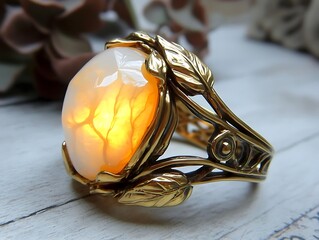 Gold tone ring with opal gemstone