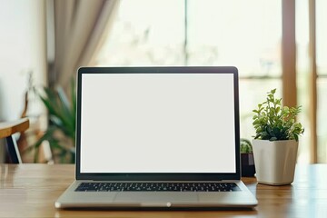 Clear Pixel Visual of Laptop Computer Mockup with Blank Screen and White Background