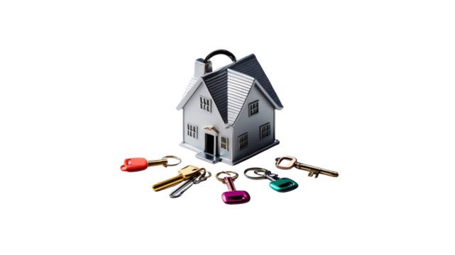 House Keys and Miniature House Model Real Estate Concept