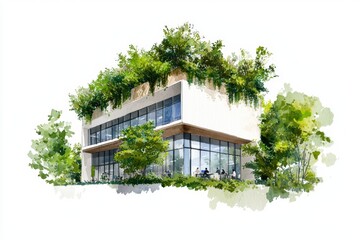 Modern Eco-Friendly Building Design with Lush Greenery and Sustainable Architecture Concept for Urban Development