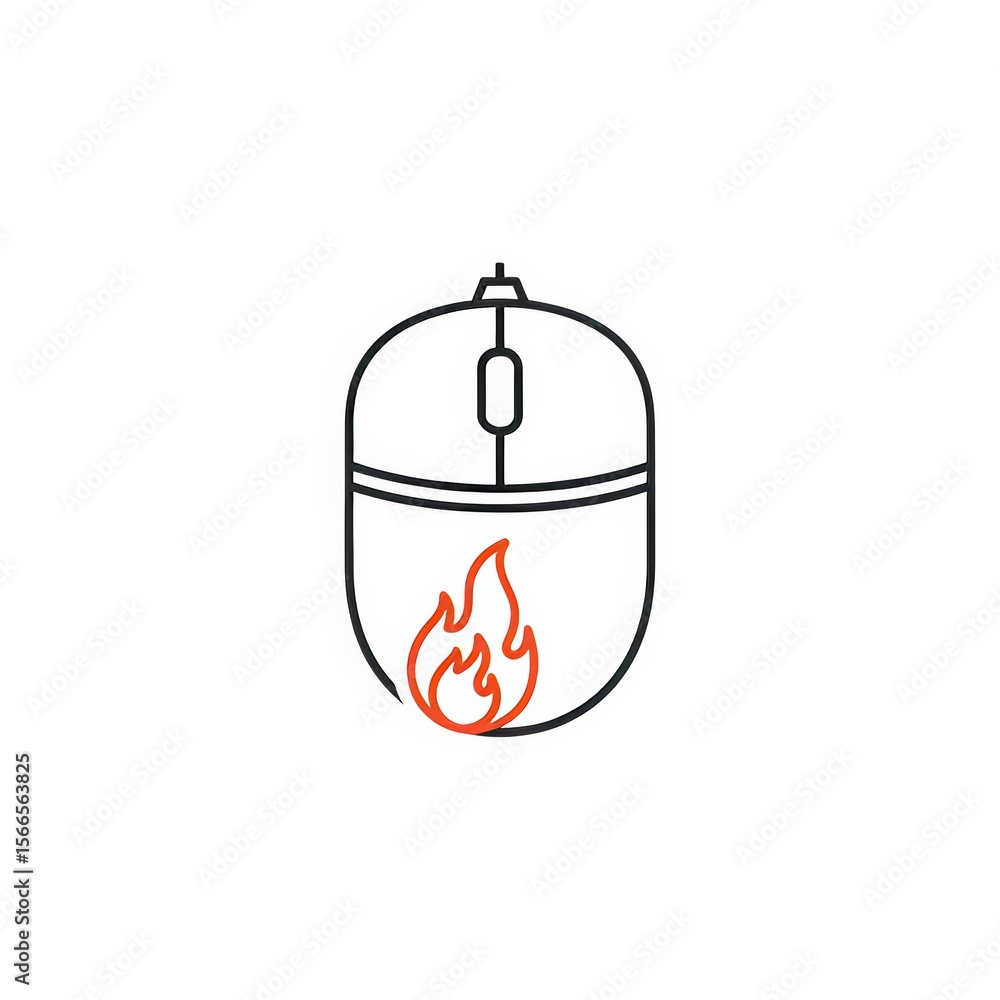 Fototapete outline of a computer mouse with a flame graphic at the bottom on a white background design icon