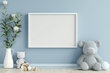 Ultra Quality Image of Kids Room Mockup in Blue Interior White Frame Mockup A4