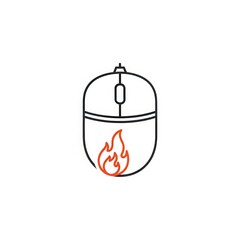 Obraz premium Outline of a computer mouse with a flame graphic at the bottom on a white background design icon