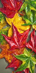 A Symphony of Colorful Leaves in a Glossy Display