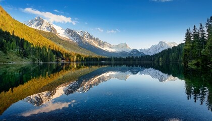 mountain lake reflection serene landscape
