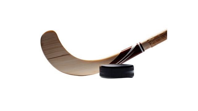 Wooden Field Hockey Stick and Puck on Transparent Background