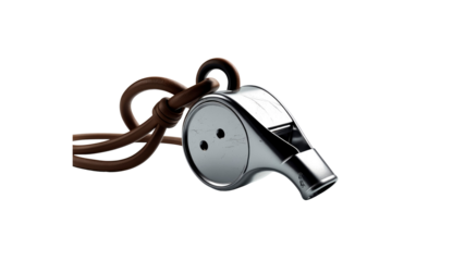 Sleek Silver Whistle with Brown Leather Lanyard - Referee, Coach, Official Equipment
