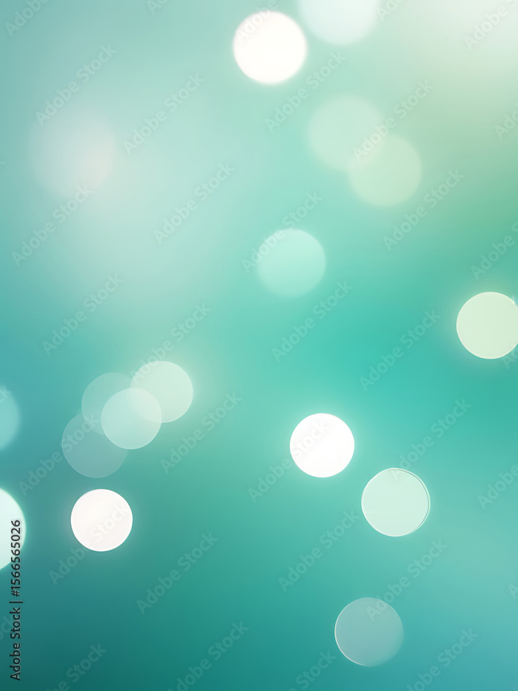 Poster teal and aqua toned abstract bokeh background with glowing light circles and smooth gradient texture