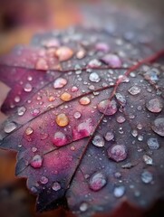 A Close-Up of a Leaf's Water Droplets in Autumn Hues