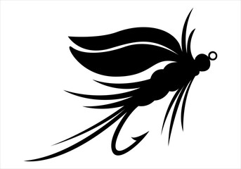 Fly fishing lure icon, Outdoor equipment symbol . black and white butterfly