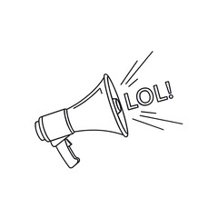 A line drawing of a megaphone with the word lol coming out of it on a white background design element