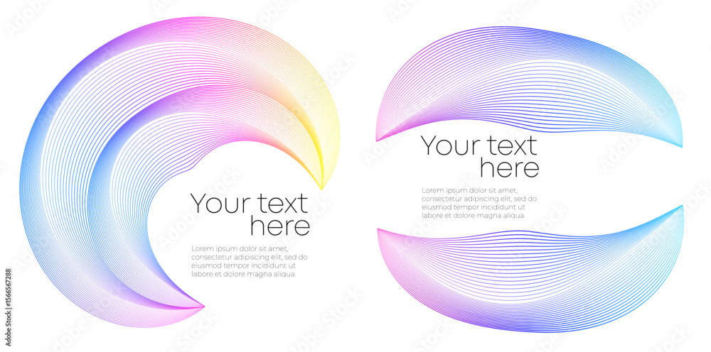 Poster gradient circular line art — dynamic flowing shape with rainbow spectrum curves for creative backgro