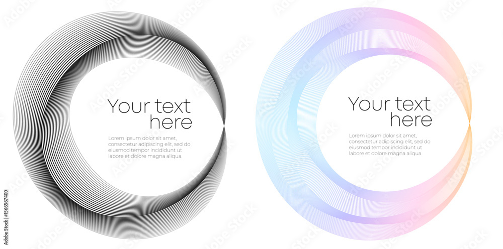 Poster gradient circular line art — dynamic flowing shape with rainbow spectrum curves for creative backgro