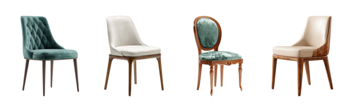 Elegantly designed chairs showcasing modern classic aesthetics against transparent background  