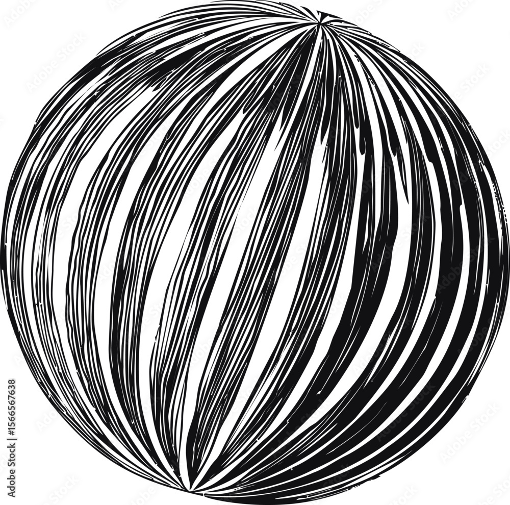 Poster black and white abstract sphere with intricate striped patterns